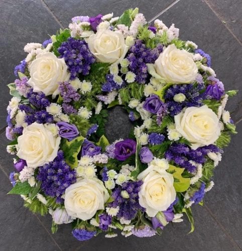 Blue & White Wreath - BCMs Funeral Directors